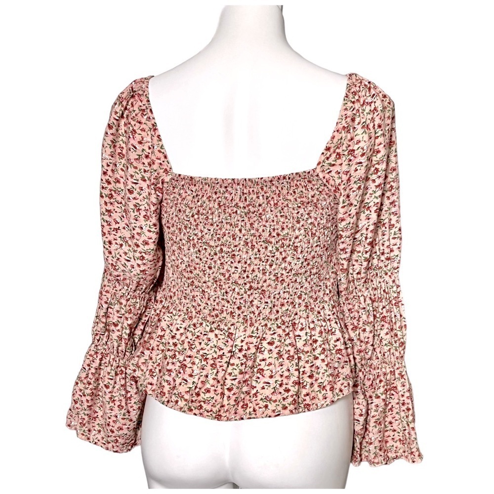 Indigo Rising Floral Smocked Peasant Top Size X Large Pink - Picture 3 of 4